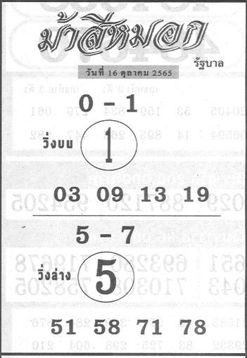 หวยม้าสีหมอก 16/10/65