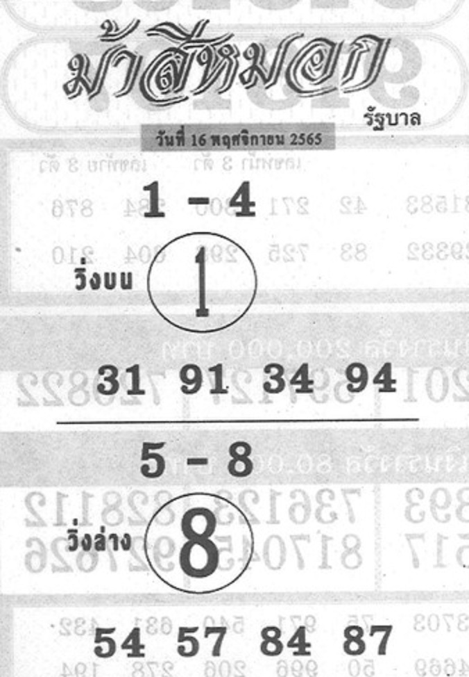 หวยม้าสีหมอก 16/11/65