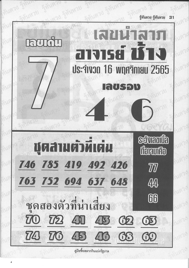 หวยอาจารย์ช้าง 16/11/65