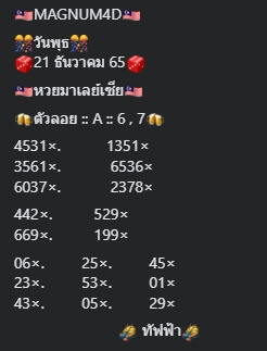 หวยมาเลย์ 21/12/65 ชุดที่ 2