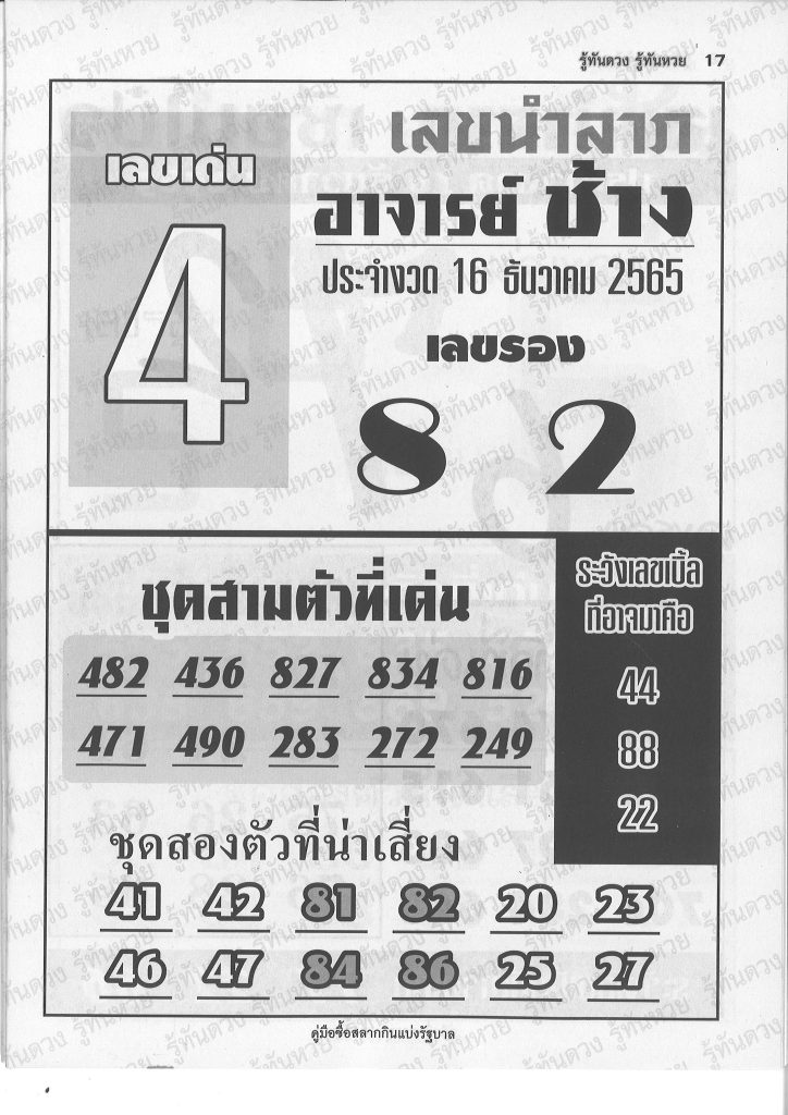 หวยอาจารย์ช้าง 16/12/65