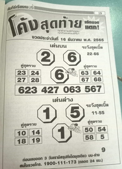 หวยโค้งสุดท้าย 16/12/65