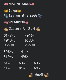 หวยมาเลย์ 15/2/66 ชุดที่ 9