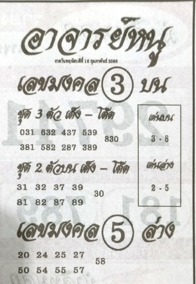 หวยอาจารย์หนู 16/2/66