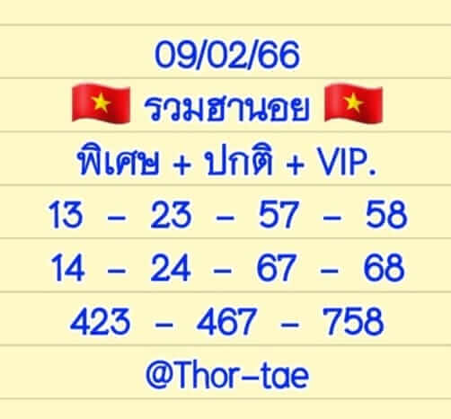 หวยฮานอย 9/2/66 ชุดที่ 1