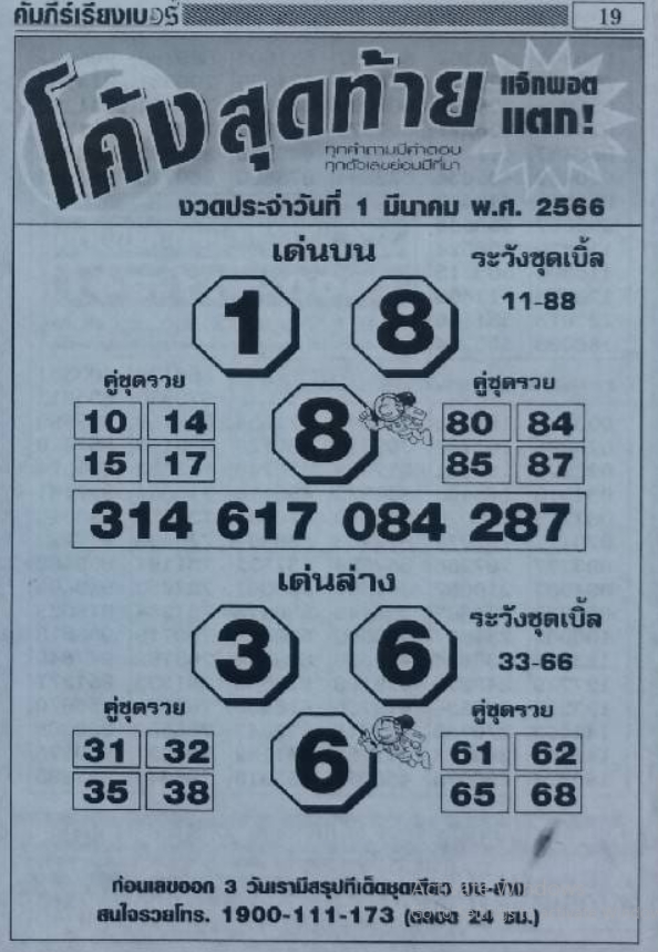 หวยโค้งสุดท้าย 1/3/66