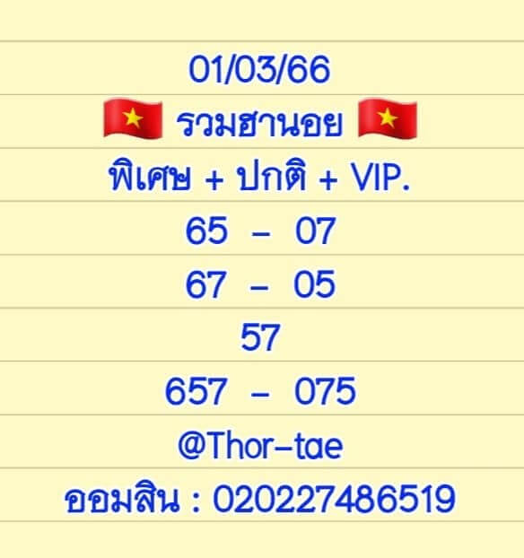 หวยฮานอย 1/3/66 ชุดที่ 1