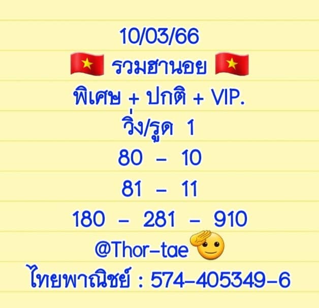 หวยฮานอย 10/3/66 ชุดที่ 10