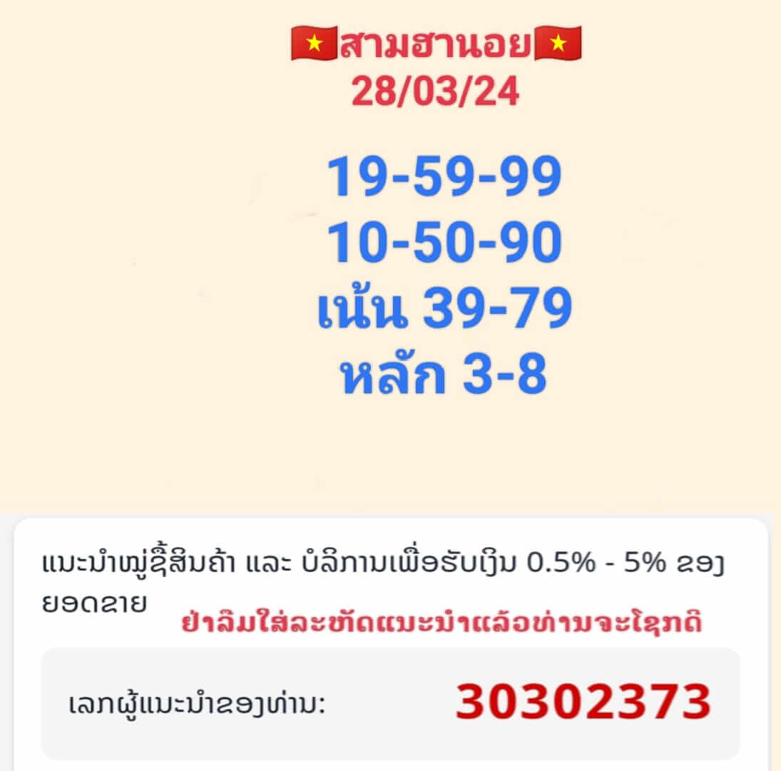 หวยฮานอย 28/3/66 ชุดที่ 8