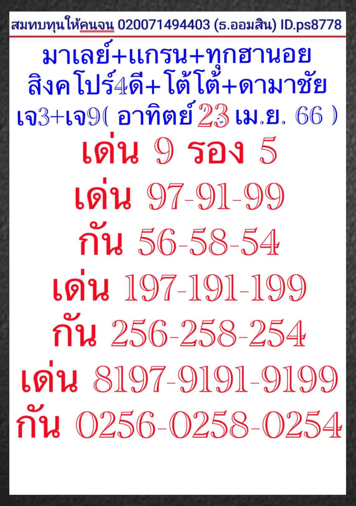 หวยมาเลย์ 23/4/66 ชุดที่ 8