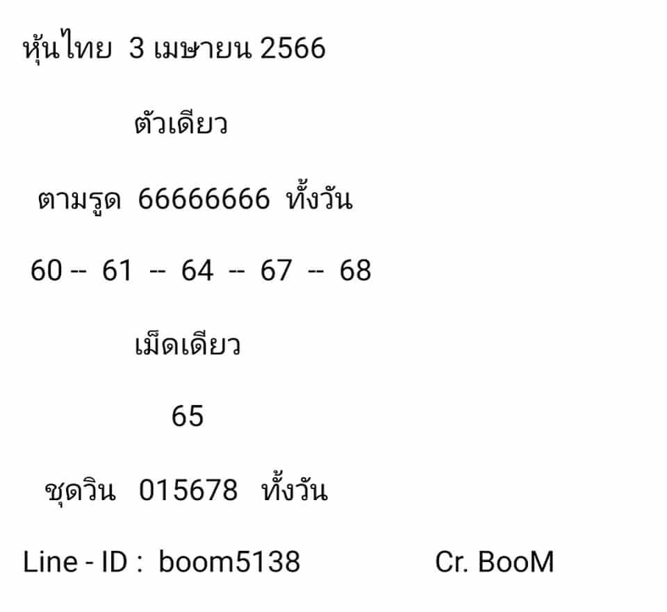 หวยหุ้น 3/4/66 ชุดที่ 6