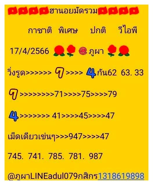 หวยฮานอย 17/4/66 ชุดที่ 5