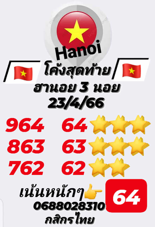 หวยฮานอย 23/4/66 ชุดที่ 7