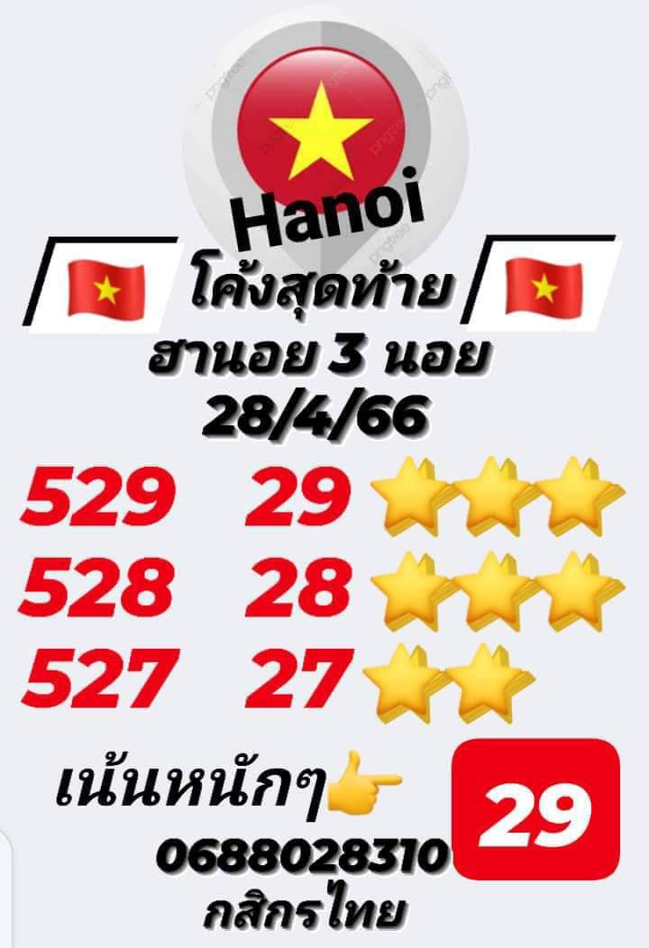 หวยฮานอย 28/4/66 ชุดที่ 8