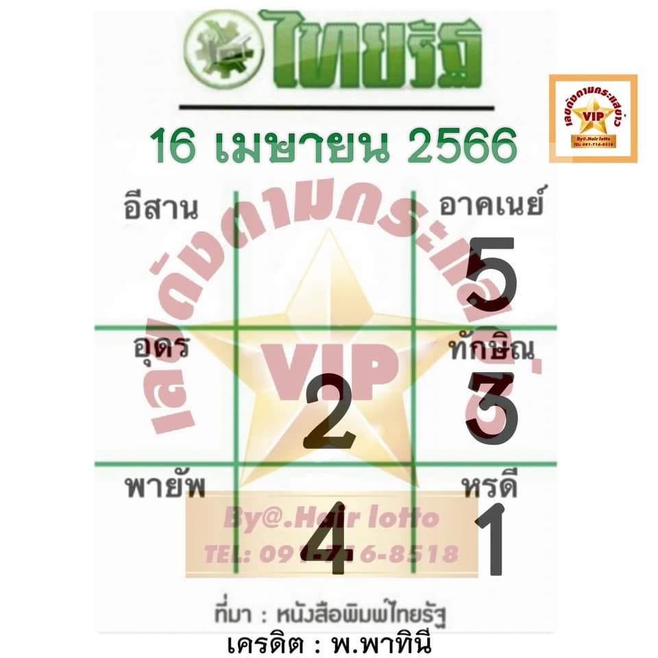 หวยไทยรัฐ 16/4/66