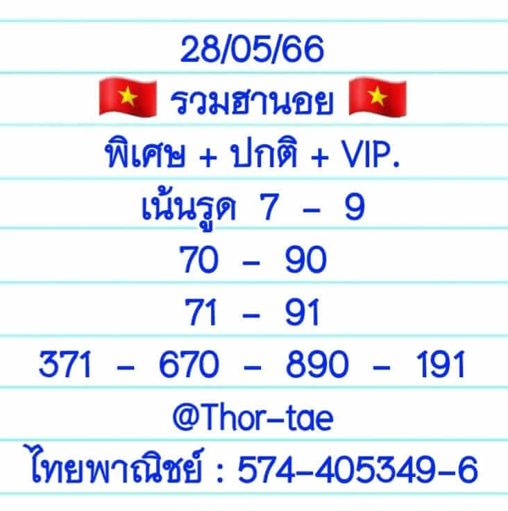 หวยฮานอย 28/5/66 ชุดที่ 2