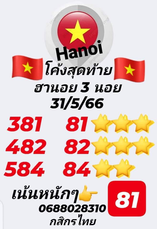 หวยฮานอย 31/5/66 ชุดที่ 2