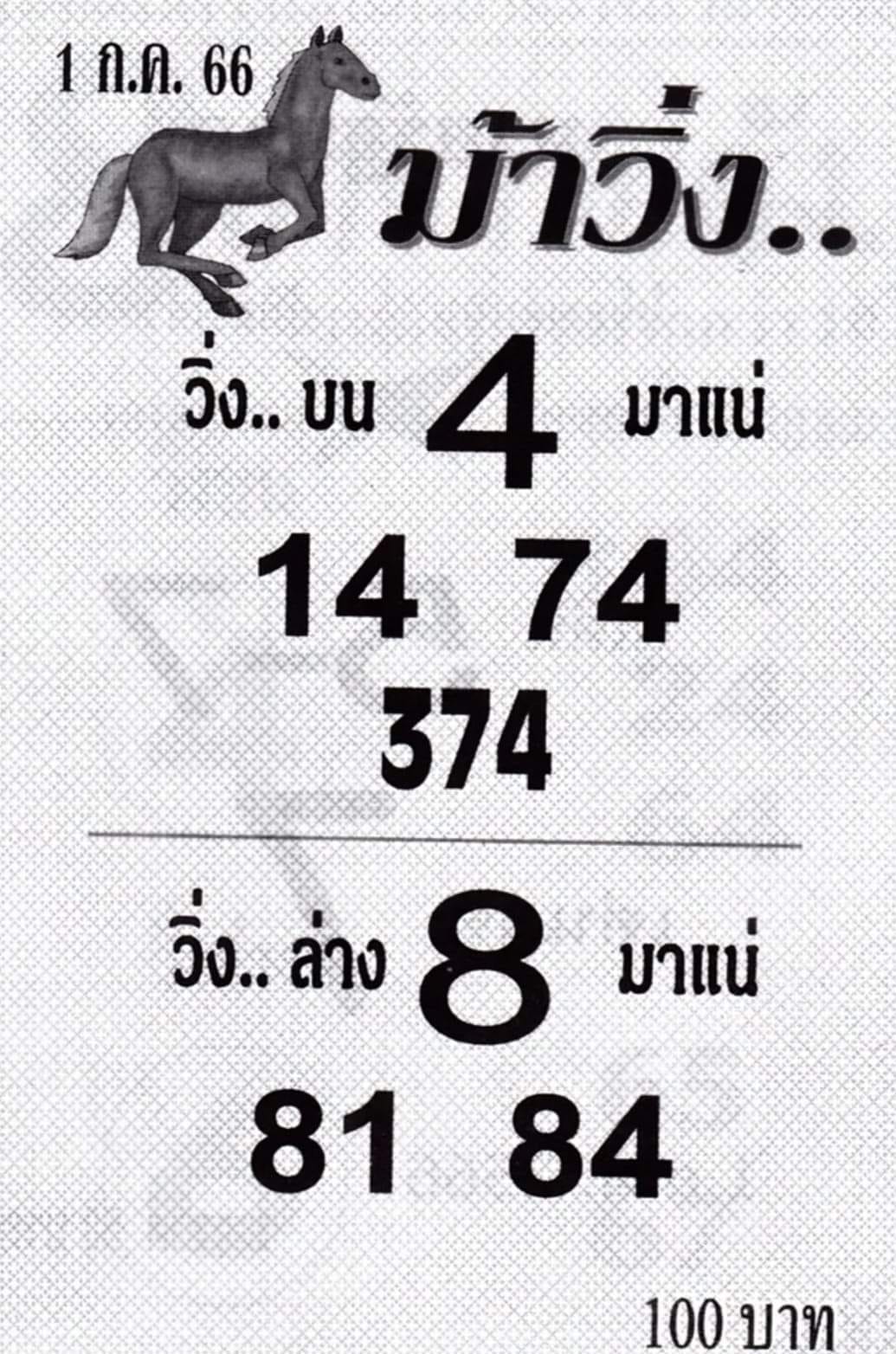 หวยม้าวิ่ง 1/7/66