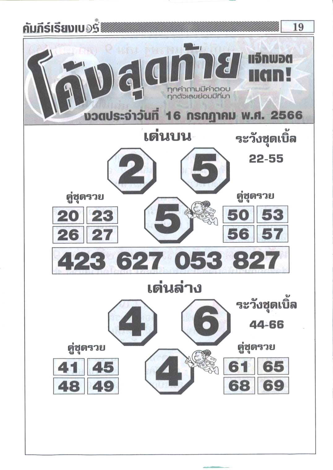 หวยโค้งสุดท้าย 16/7/66