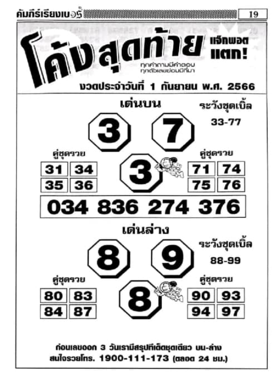 หวยโค้งสุดท้าย 1/9/66