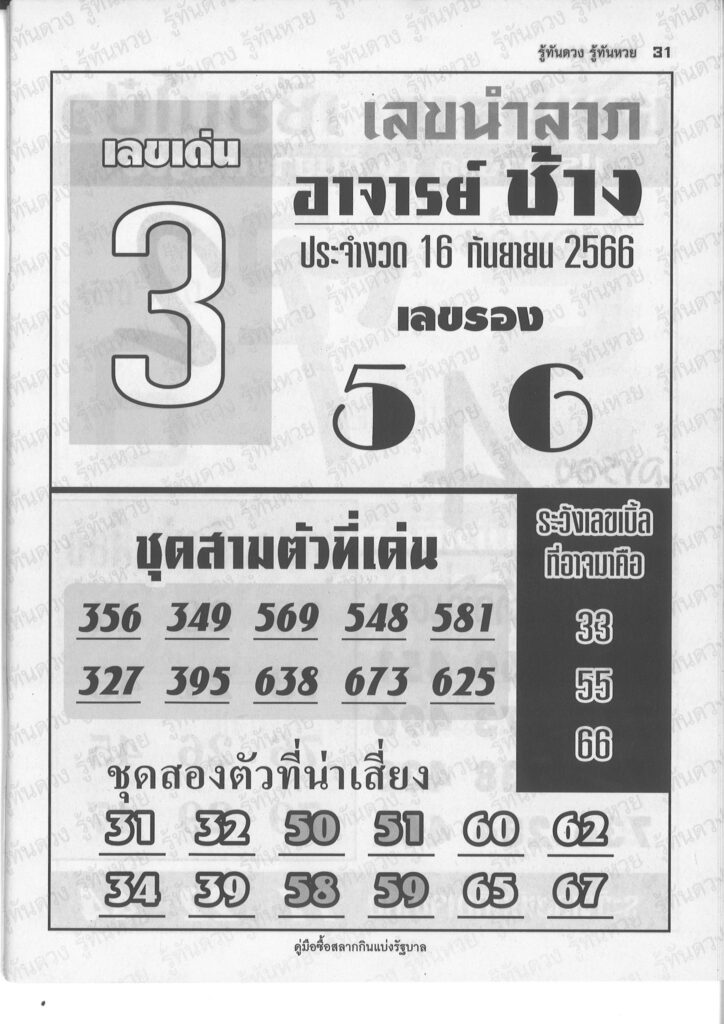 หวยอาจารย์ช้าง 16/9/66