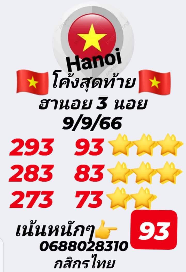 หวยฮานอย 9/9/66 ชุดที่ 6