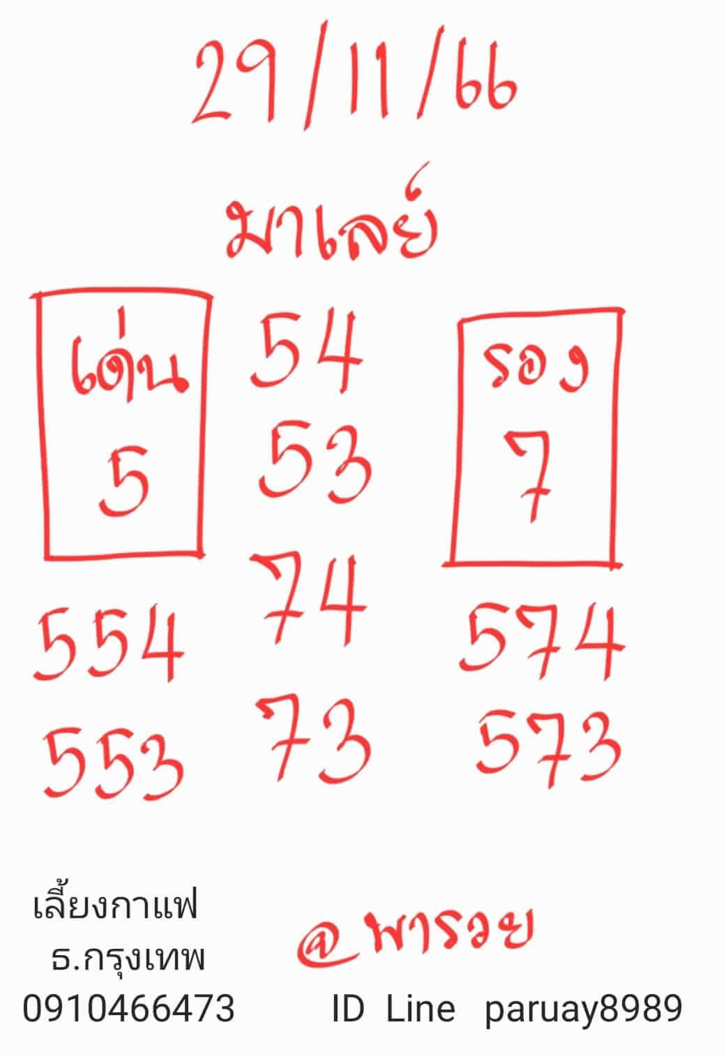 หวยมาเลย์ 29/11/66 ชุดที่ 9