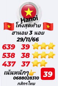 หวยฮานอย 29/11/66 ชุดที่ 2