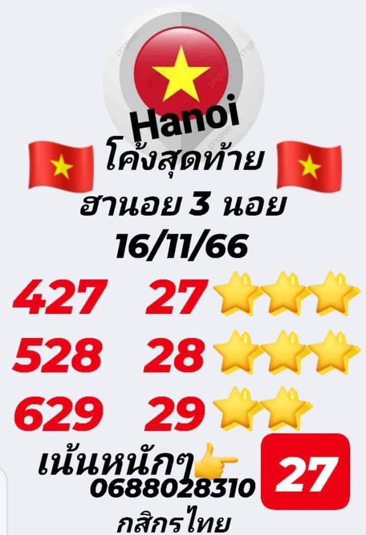 หวยฮานอย 16/11/66 ชุดที่ 9