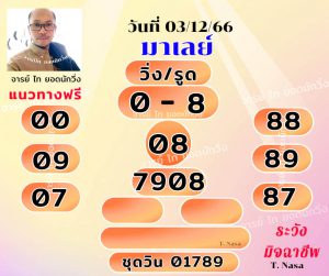 หวยมาเลย์ 3/12/66 ชุดที่ 8