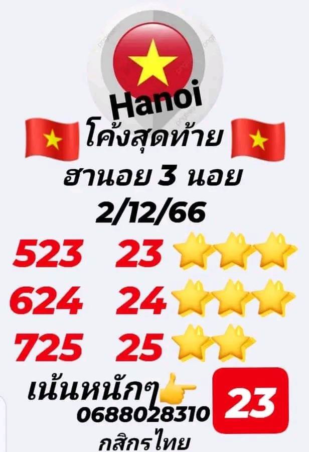 หวยฮานอย 2/12/66 ชุดที่ 3