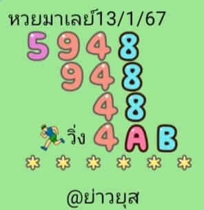 หวยมาเลย์ 13/1/67 ชุดที่ 1