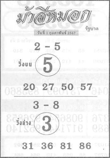 หวยม้าสีหมอก 1/2/67