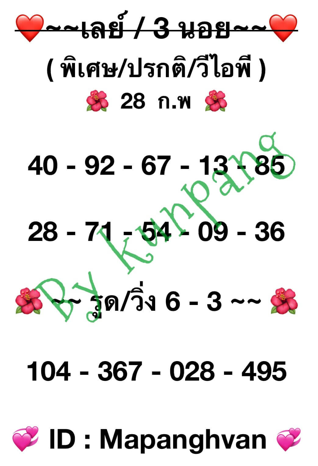 หวยมาเลย์ 28/2/67 ชุดที่ 1