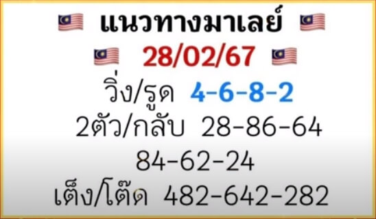 หวยมาเลย์ 28/2/67 ชุดที่ 10