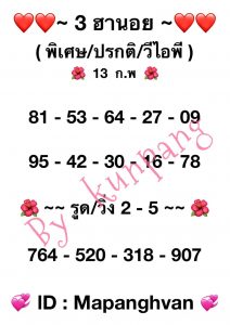 หวยฮานอย 13/2/67 ชุดที่ 1