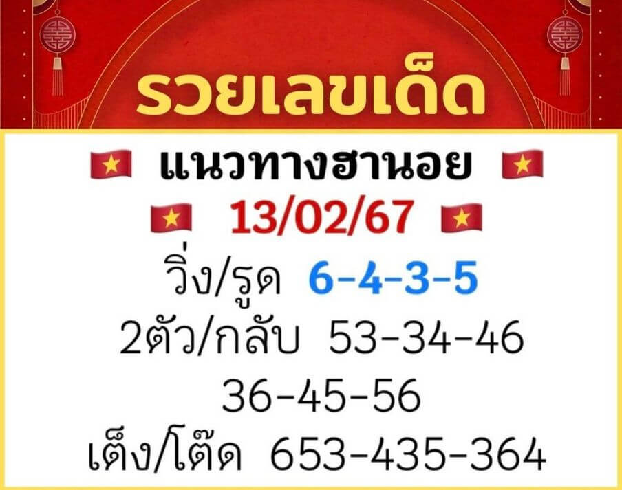 หวยฮานอย 13/2/67 ชุดที่ 10