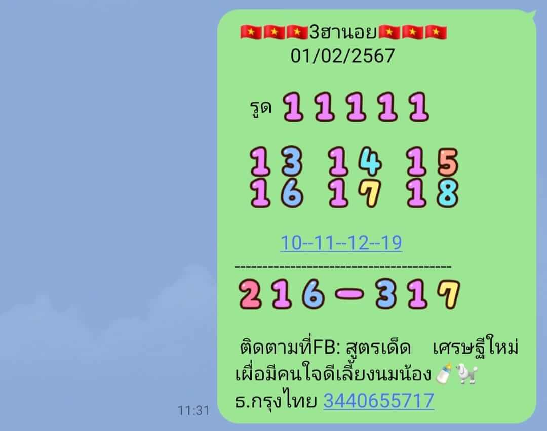 หวยฮานอย 1/2/67 ชุดที่ 5