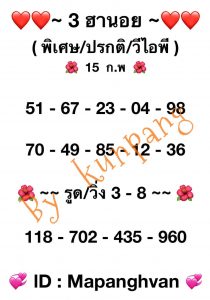 หวยฮานอย 15/2/67 ชุดที่ 6