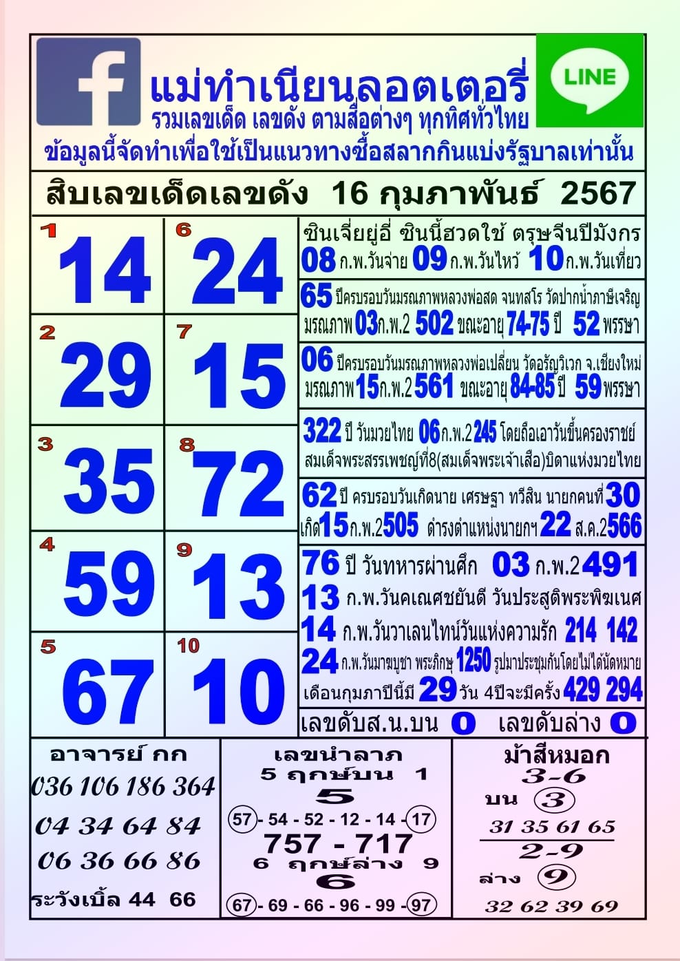 หวยแม่ทำเนียน 16/2/67