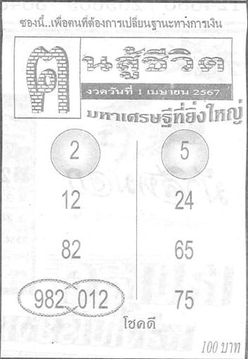 หวยคนสู้ชีวิต 1/4/67