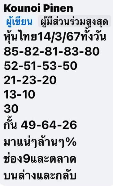 หวยหุ้น 14/3/67 ชุดที่ 9