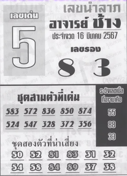 หวยอาจารย์ช้าง 16/3/67