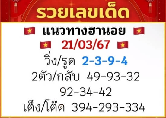 หวยฮานอย 21/3/67 ชุดที่ 10