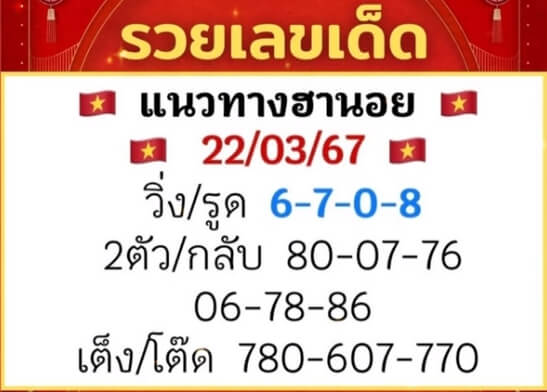 หวยฮานอย 22/3/67 ชุดที่ 10