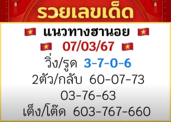 หวยฮานอย 7/3/67 ชุดที่ 10