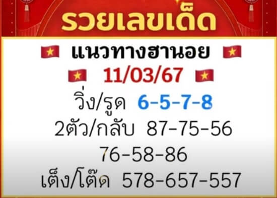 หวยฮานอย 11/3/67 ชุดที่ 10