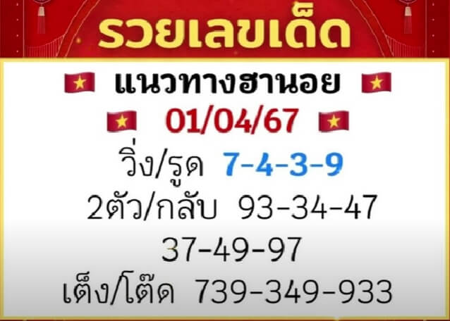 หวยฮานอย 1/4/67 ชุดที่ 7