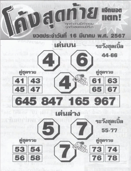 หวยโค้งสุดท้าย 16/3/67