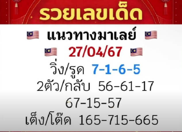 หวยมาเลย์ 27/4/67 ชุดที่ 6